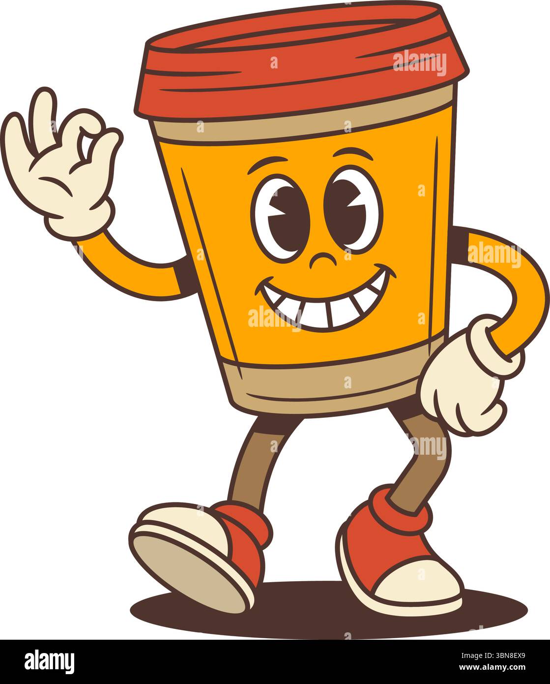 Funny orange coffee cup mascot with red lid and sneakers smiling ...
