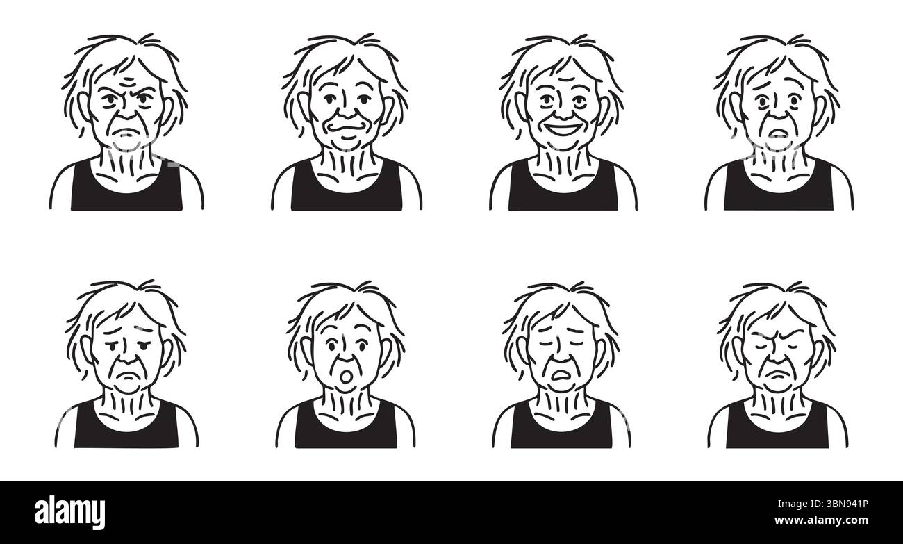 Woman face various facial expressions Black and White Stock Photos ...