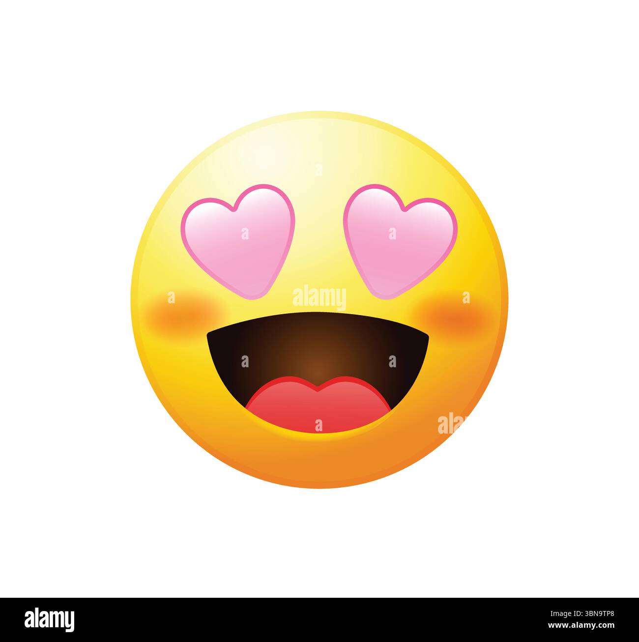 High quality emoticon smiling, love emoji isolated on white background. Yellow face emoji with red heart eyes and smile vector illustration. Stock Vector