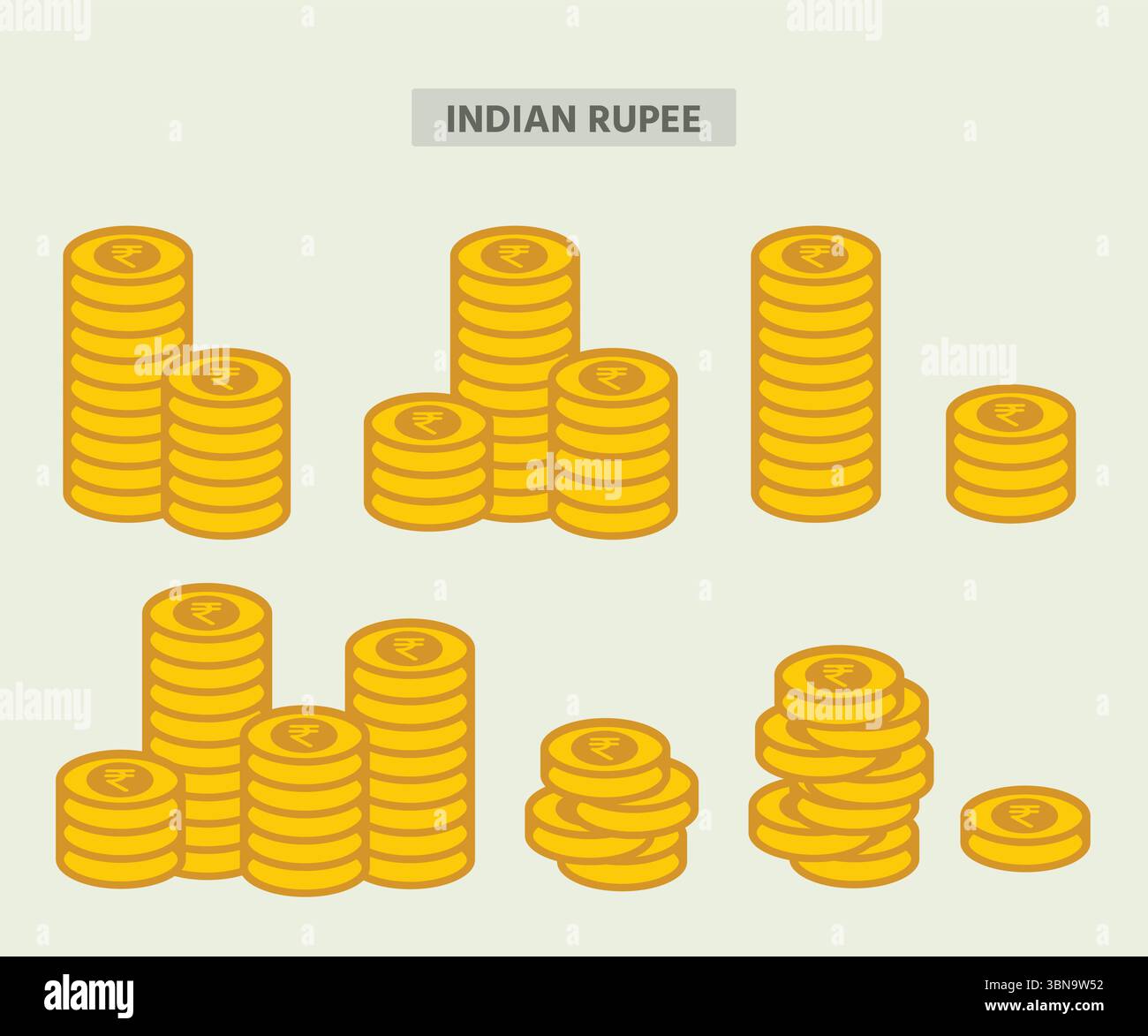 Indian Rupee coin stack vector illustration, flat currency icon set for forex Stock Vector
