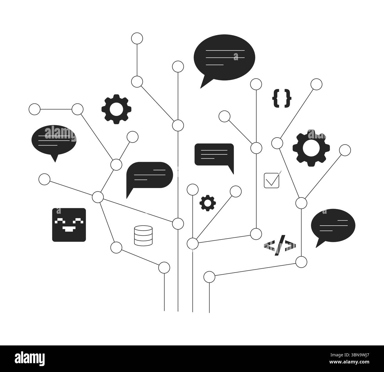 Abstract coding and communication network 2D line object Stock Vector