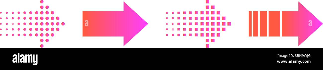Gradient Halftone Arrow Vector Set. Dotted Isolated Elements. Modern Arrow Halftone Stock Vector