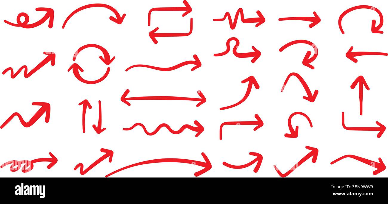 Set of arrows drawn with a simple pen Red vector Stock Vector Image ...