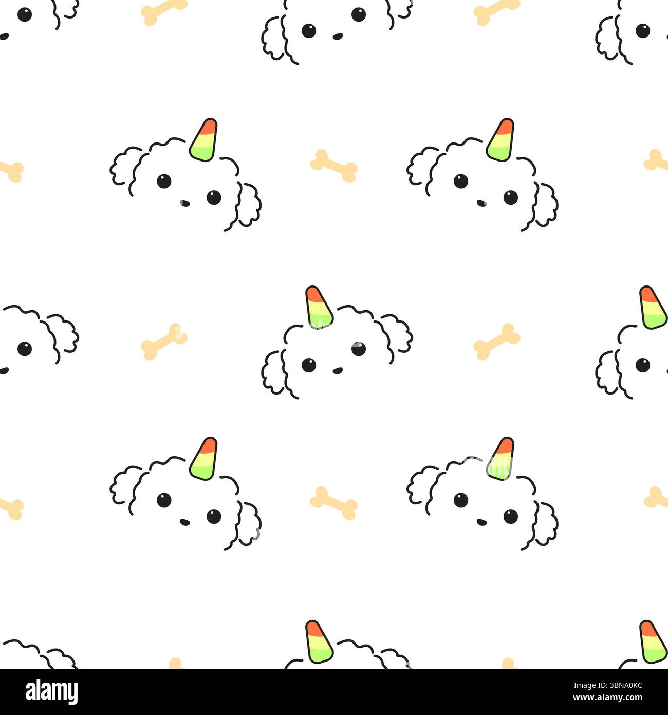 Cute white cat caticorn or kitten Unicorn vector seamless pattern Stock ...