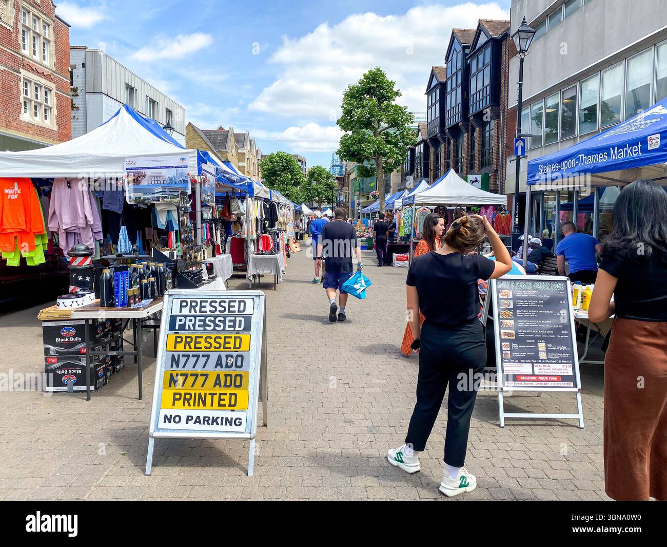 Market stalls on The High Street in Staines-upon-Thames in The UK. - Smartphone Captured Stock Image