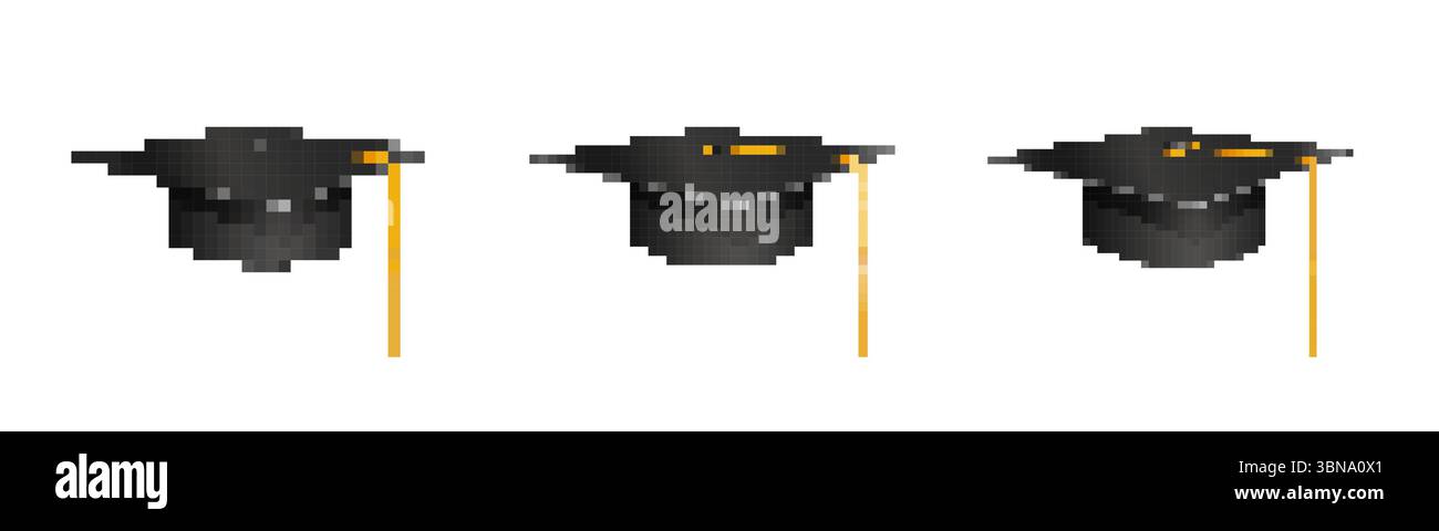 Mosaic pixel graduation hats collection with 8 bit style in classic ...