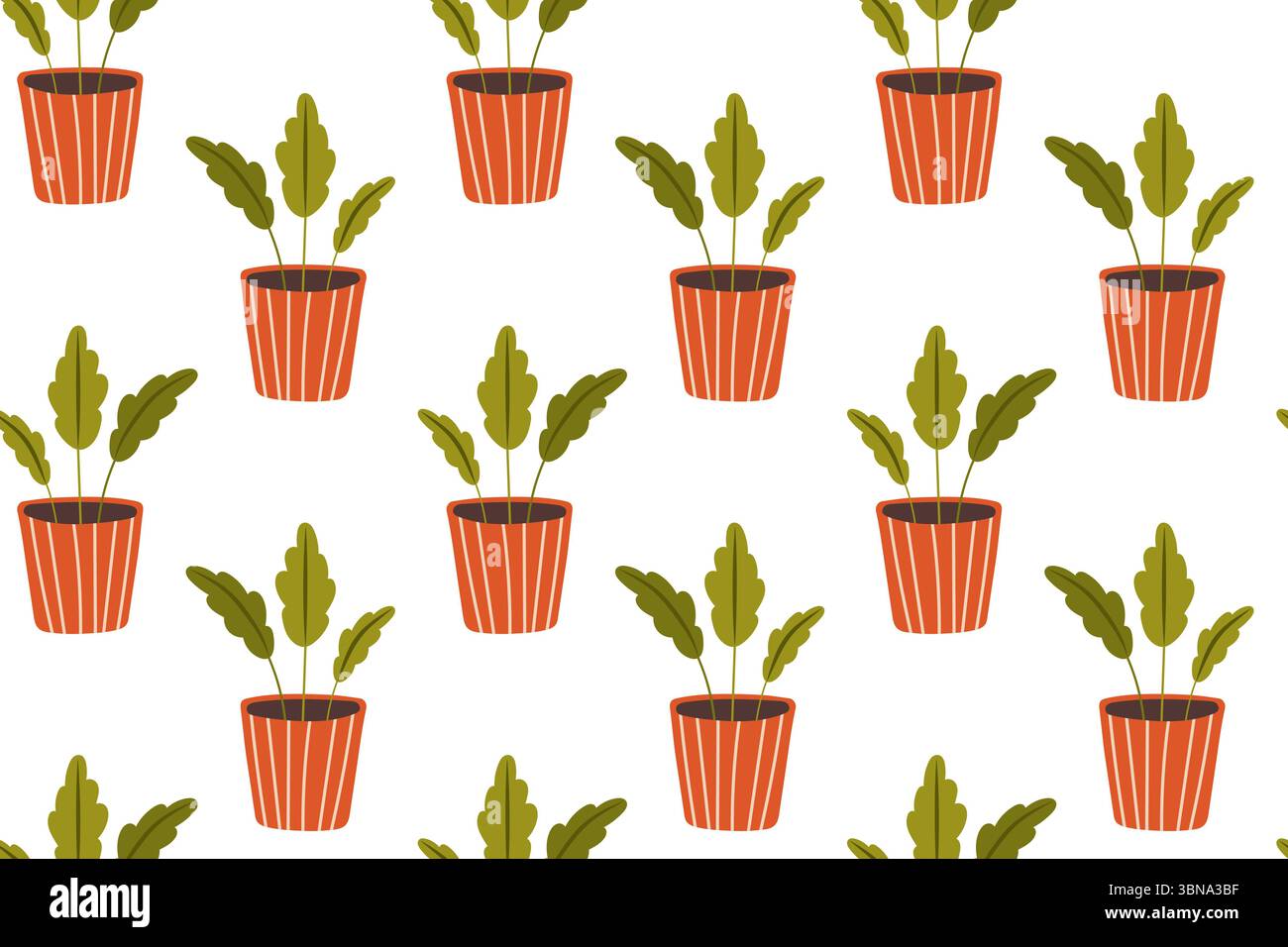 Seamless pattern with house plants. Hand drawn vector illustration of ...