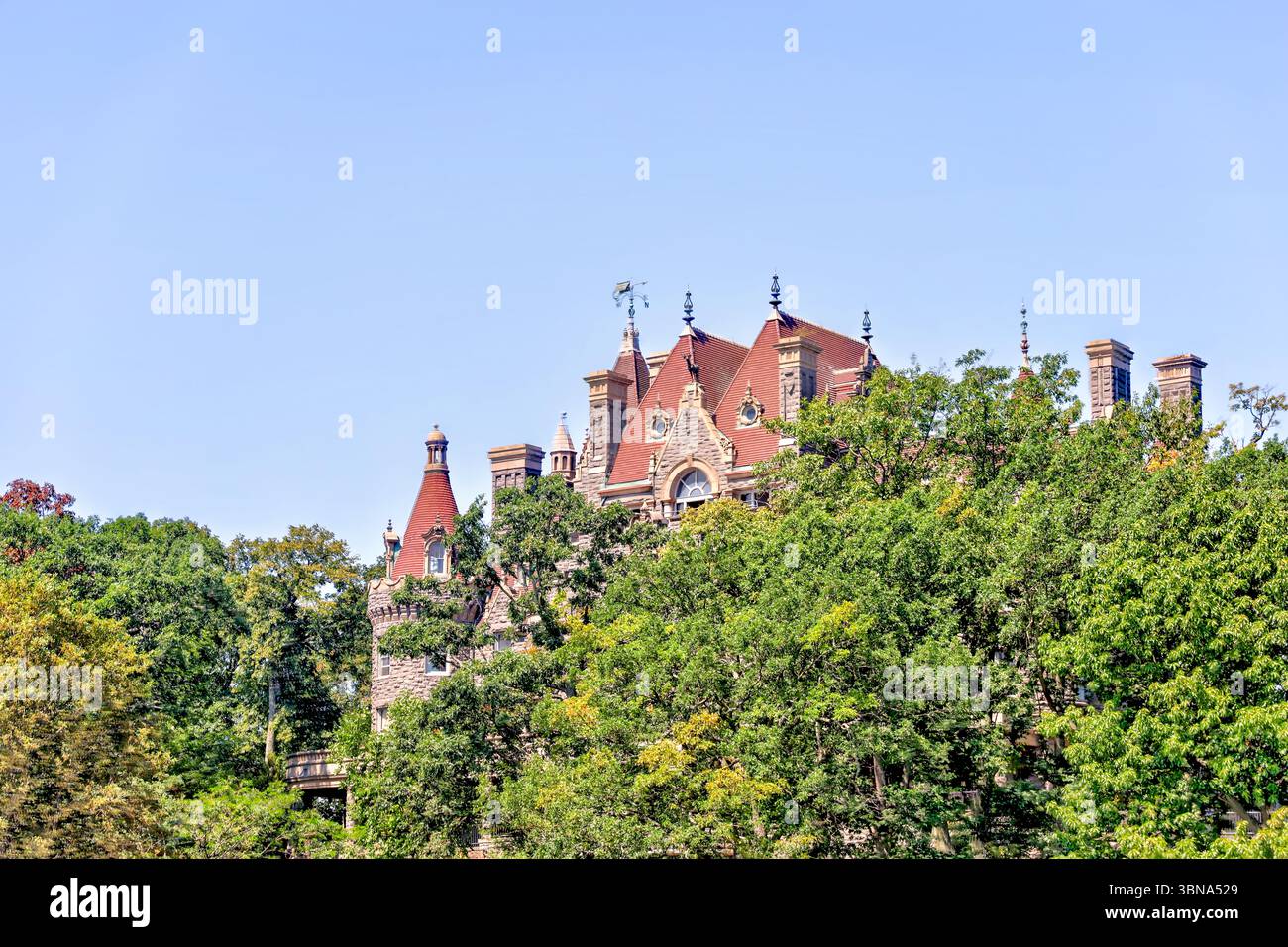 Gananoque, Ontario - August 24, 2021: Boldt Castle on Heart Island in the Thousand Islands along the St. Lawrence River Stock Photo