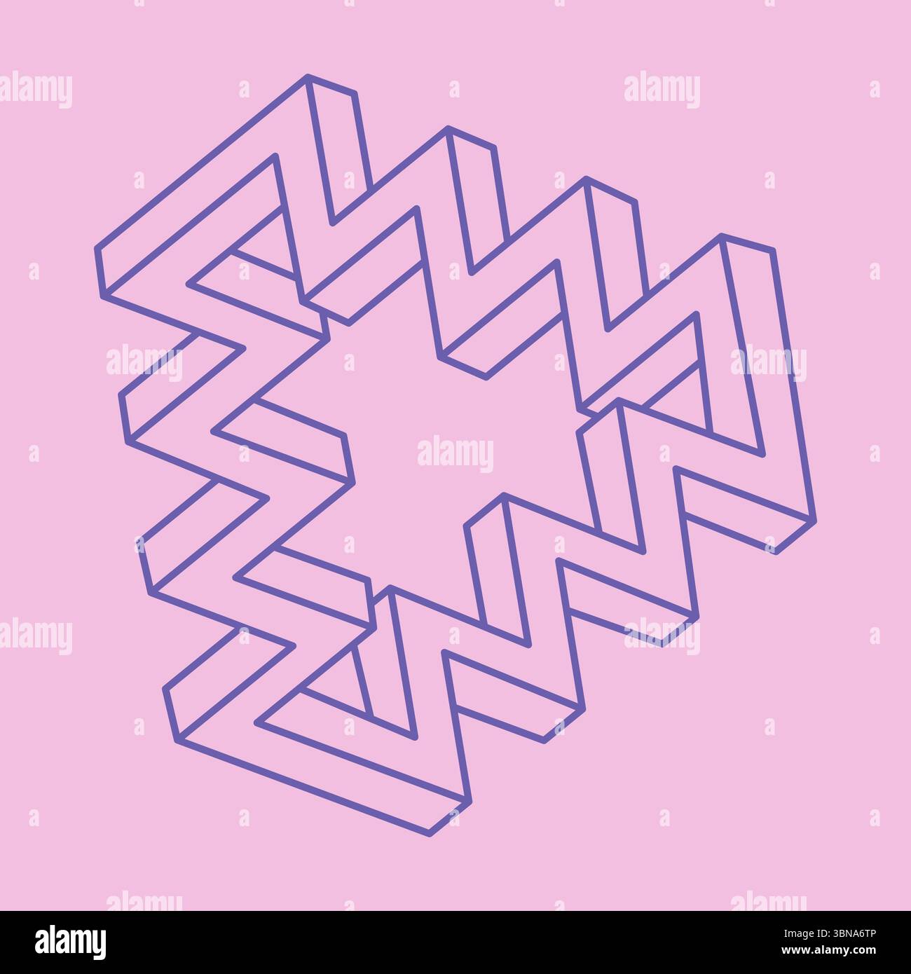 Impossible shape. Sacred geometry pattern. Optical illusion. Abstract eternal geometric objects. Optical art. Impossible geometry symbol on a pink Stock Vector