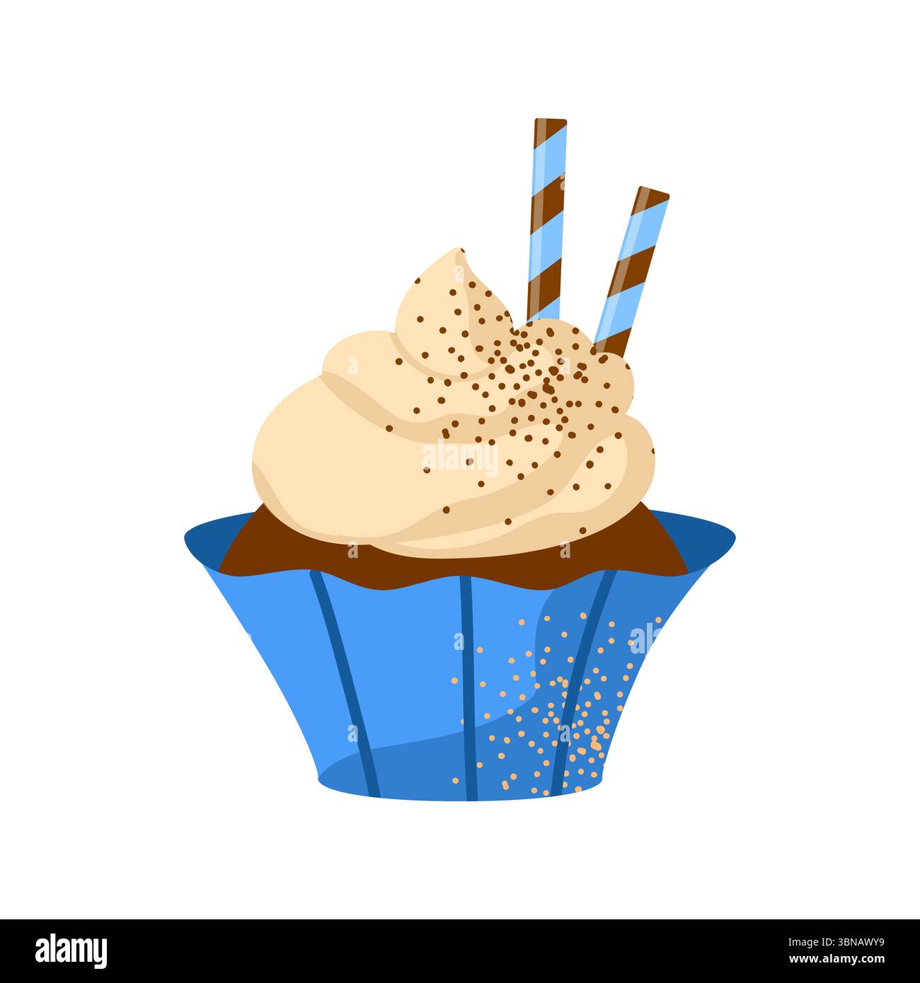 Sweet yummy cupcake, creamy cake. Dessert vector illustration design. Isolated on white Stock Vector