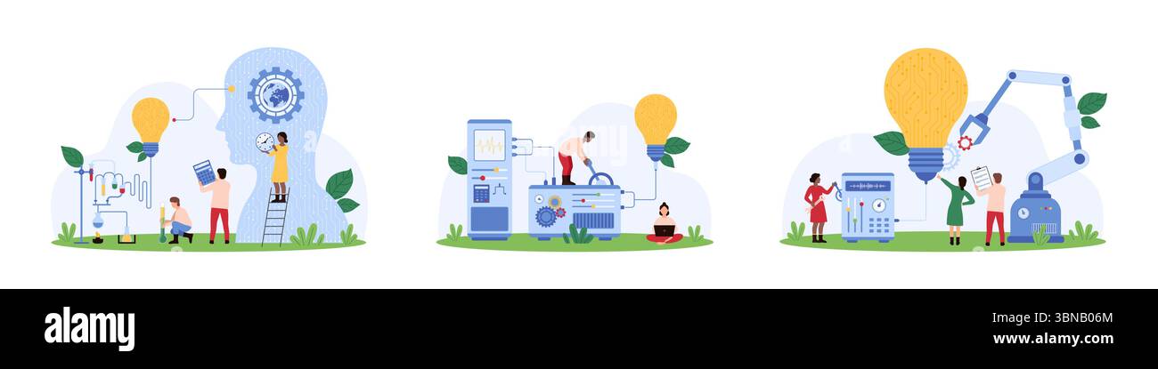 Idea creation with AI, generative artificial intelligence set. Tiny ...