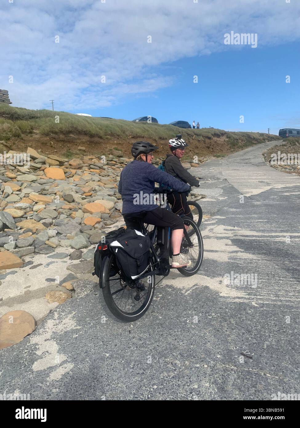 Brough of Birsay Orkney island North sea Earls Palace Birsay Brough Head rock rocks sea edge sea weed sand beach beaches clouds weather windy sky - Smartphone Captured Stock Image