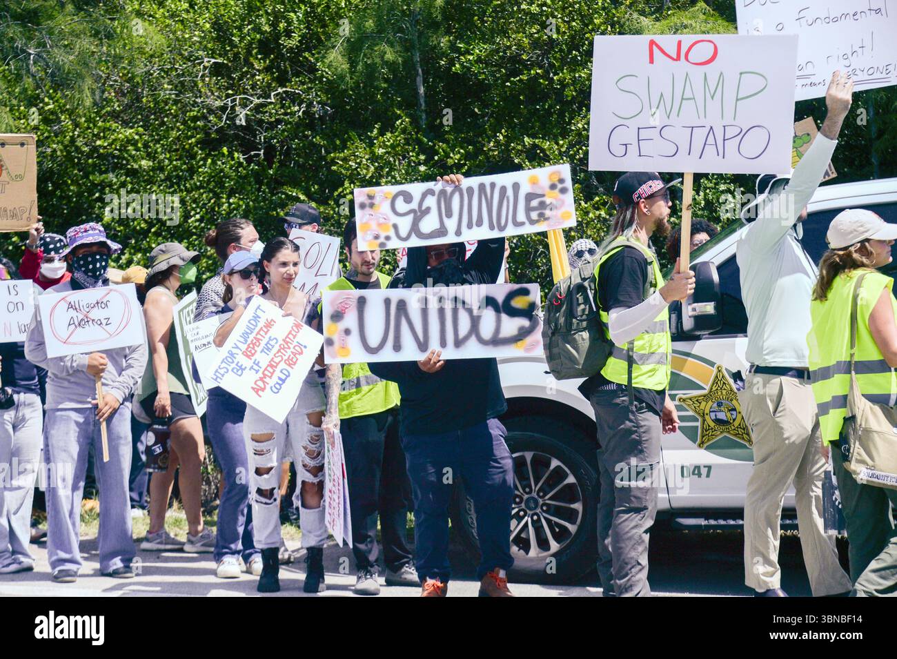 Ochopee, USA. 01st July, 2025. Demonstrators at the ICE detention ...