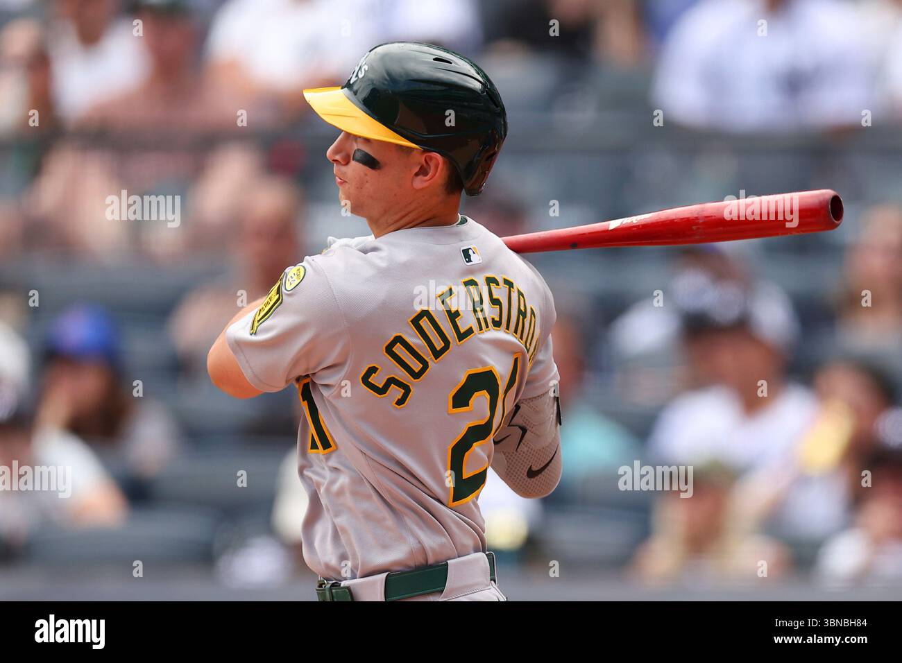 BRONX, NY - JUNE 29: Tyler Soderstrom #21 of the Athletics at bat ...