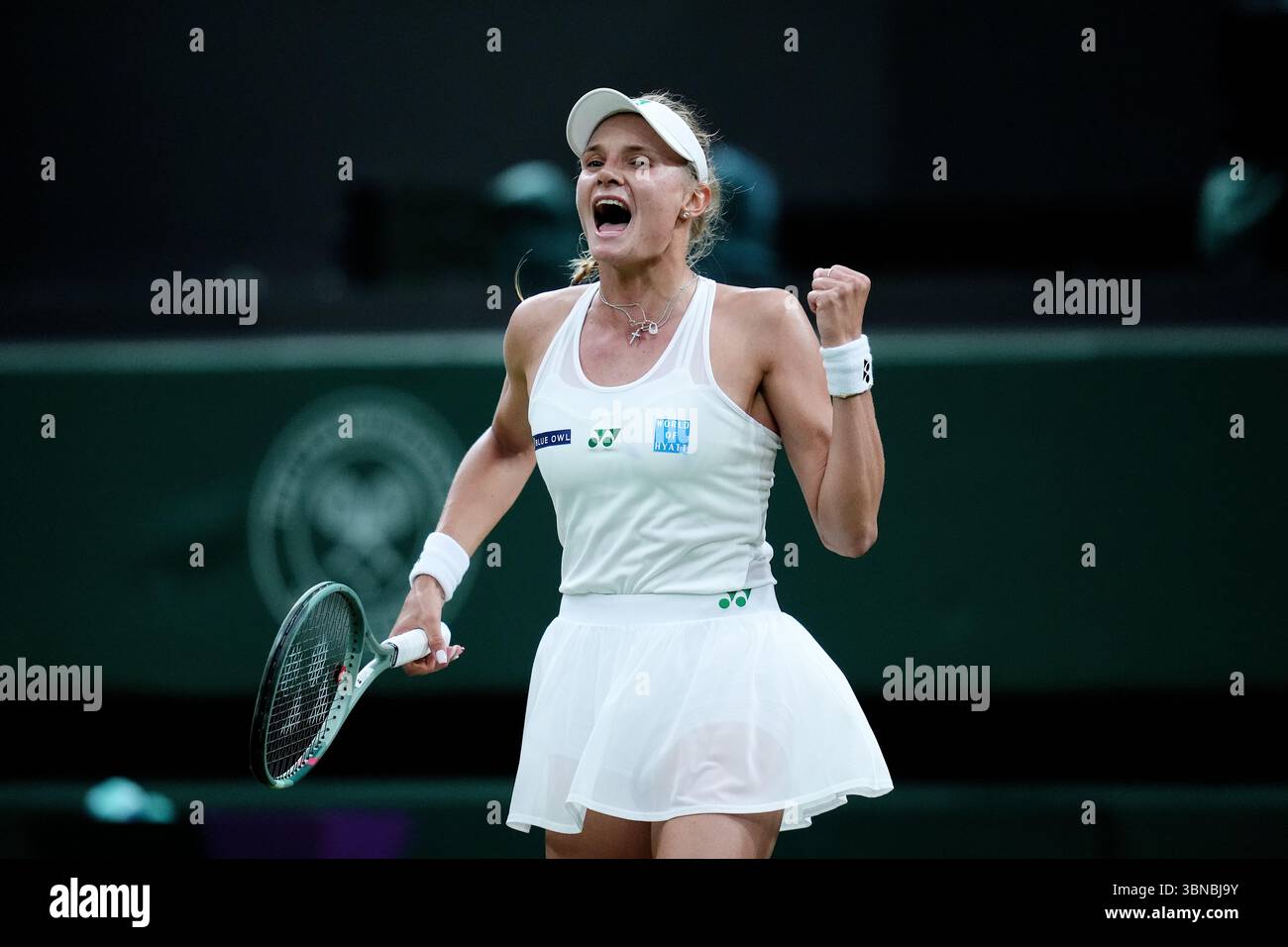 Dayana Yastremska celebrates winning her match against Coco Gauff on