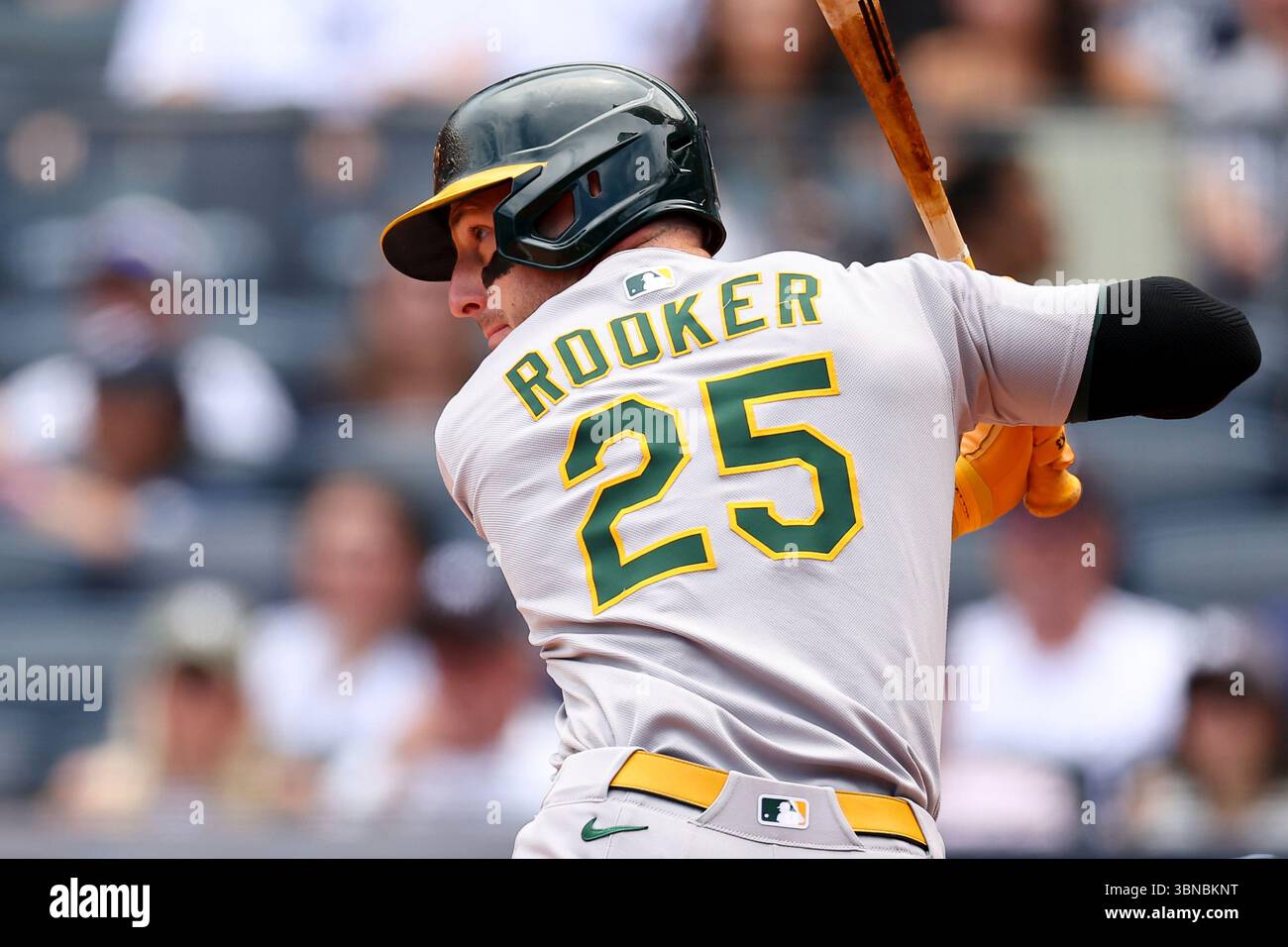 BRONX, NY - JUNE 29: Brent Rooker #25 of the Athletics at bat during ...