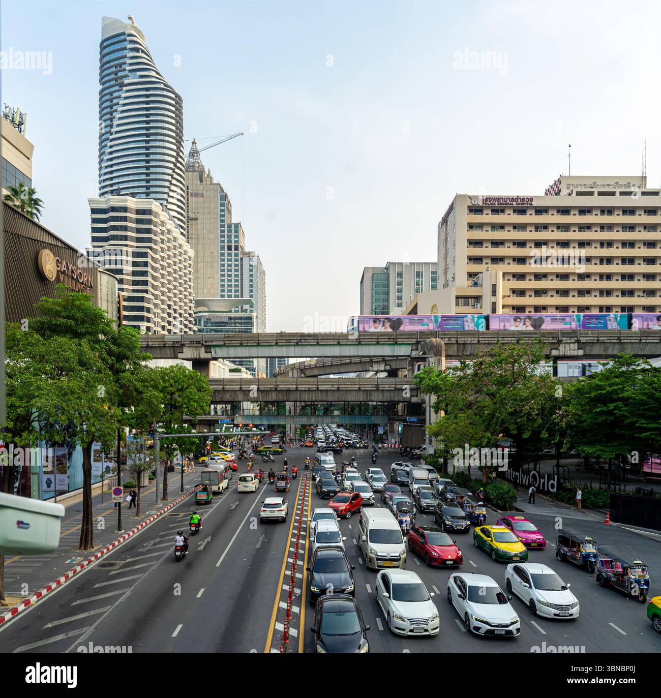 Pathum Rd Street Road traffic on Ratchaprasong intersection, a in Pathum Wan District ...