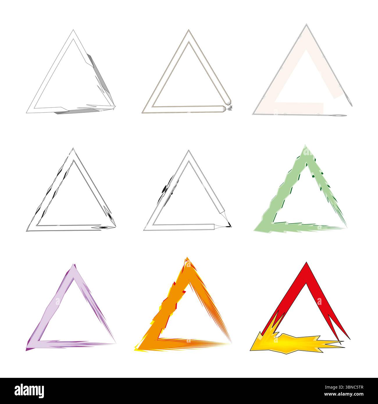 Outline triangle set. Geometric shapes collection. Basic forms illustration. Vector elements pack. Stock Vector