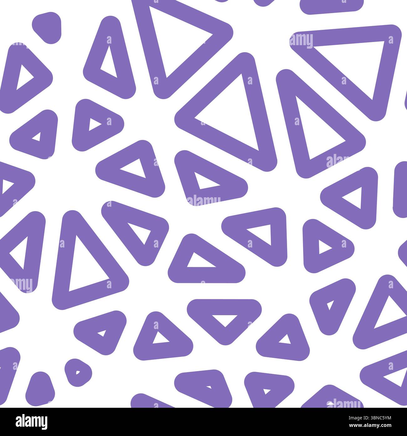 Triangles pattern geometric design. Large triangles size. Solid Color style. Rounded triangles outlined. Repeatable composition. Lavender Mist. Stock Vector