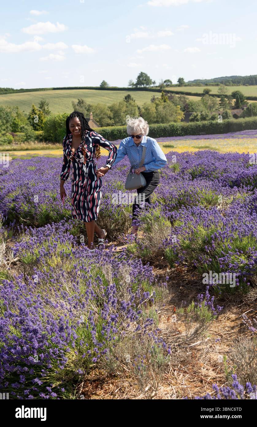 Englannd United Kingdom. 30.06.2025. Carer with her patient enjoying a day out in the  English countryside Stock Photo