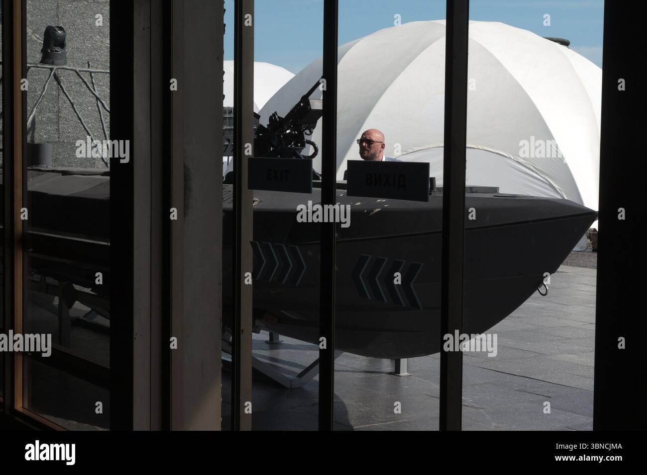 Non Exclusive: An exhibition of downed Russian UAVs containing imported components is presented as part of the conference organized by the Office of t Stock Photo