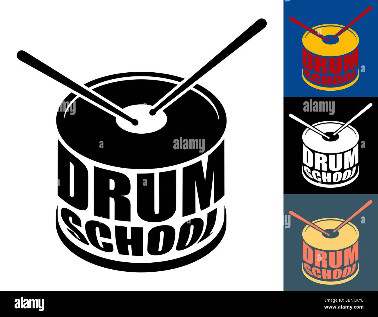 Isometric emblem of musical drum school. Percussion musical instrument ...
