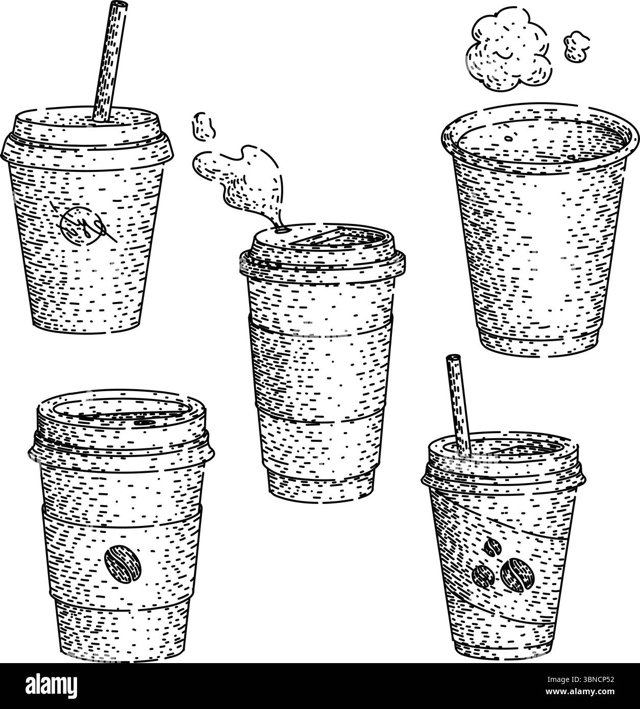 coffee cup set sketch hand drawn vector Stock Vector Image & Art - Alamy