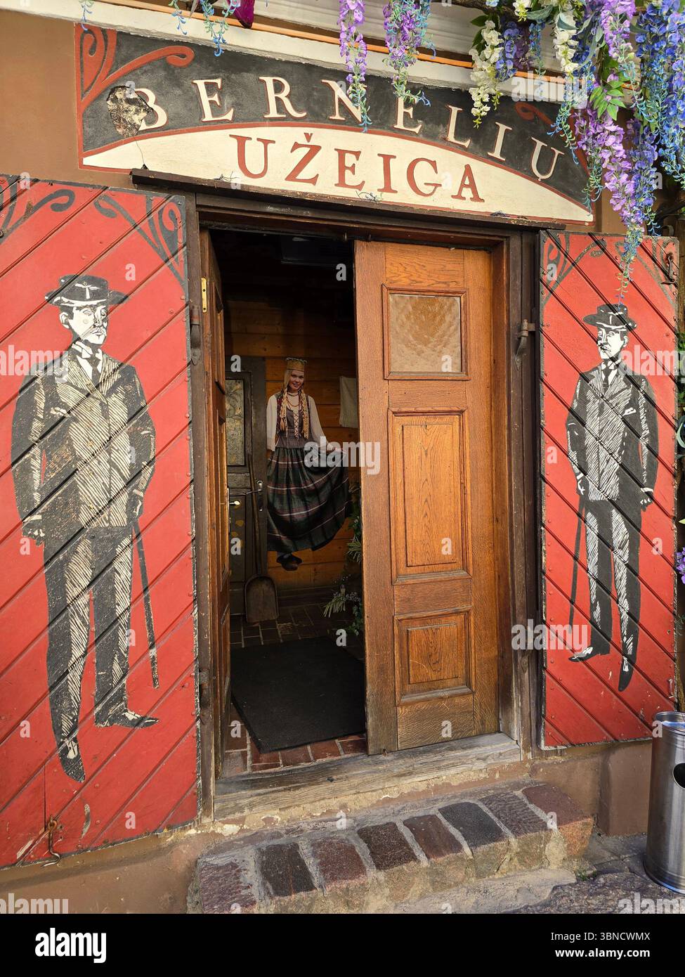 Bernelių užeiga restaurant on M. Valančiaus street in the old town in Kaunas, Lithuania. - Smartphone Captured Stock Image