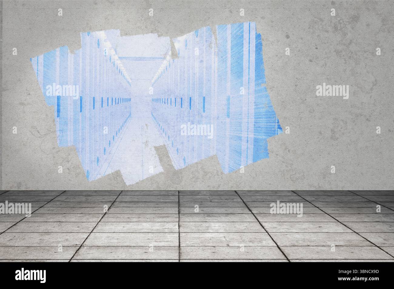 Display on wall showing server hallway Stock Photo