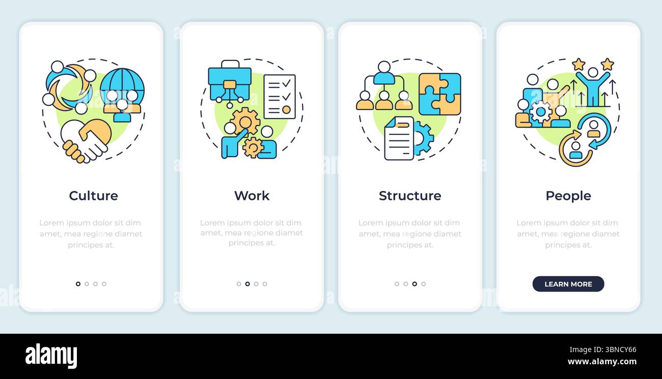 Nadler Tushman congruence framework onboarding mobile app screen Stock Vector