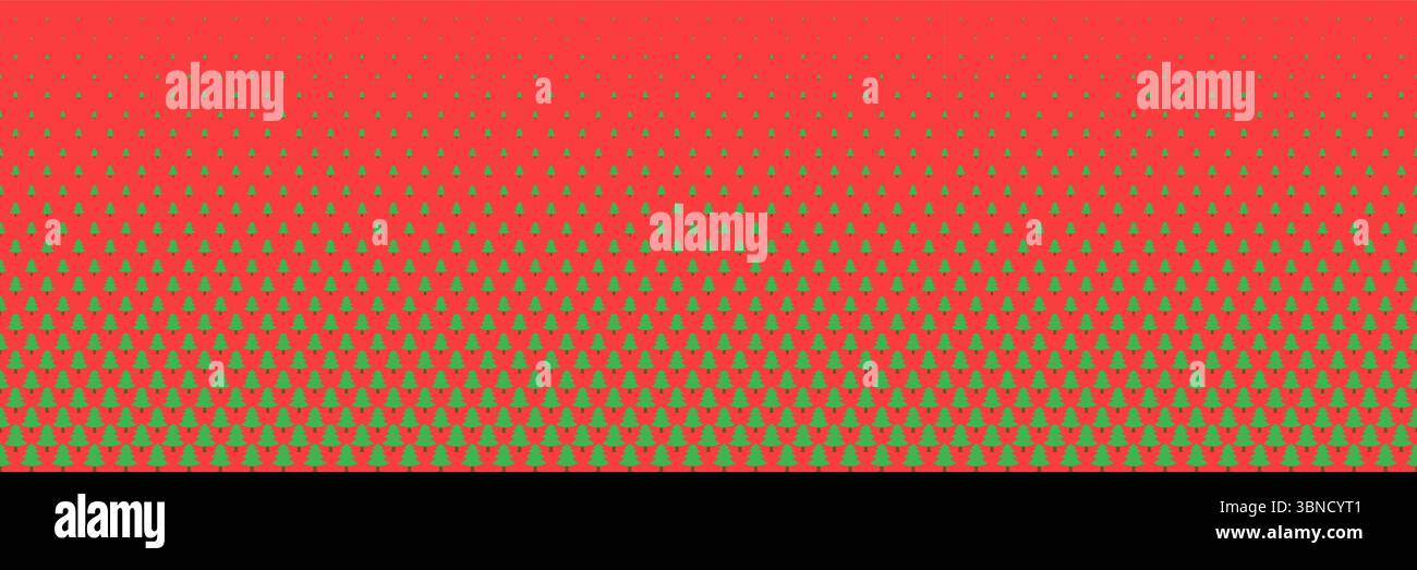 horizontal halftone of green christmas tree on red design for pattern and background. Stock Vector