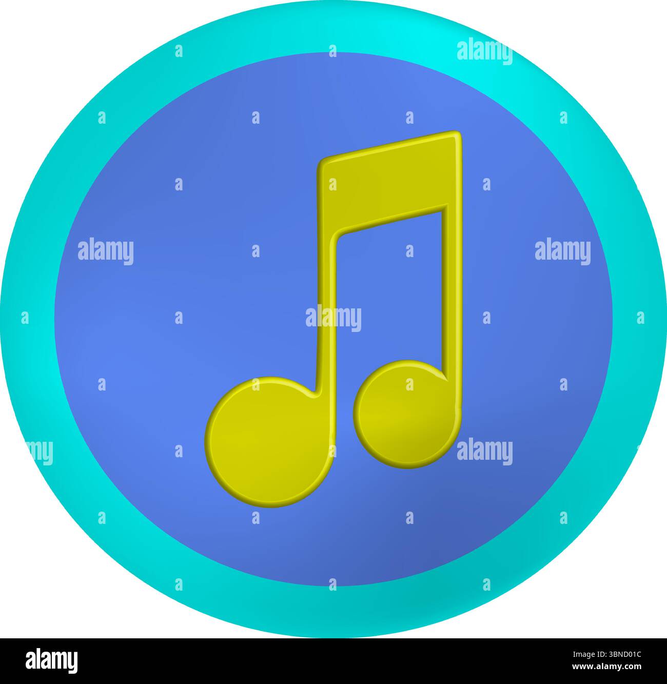 Music Note Icon - Blue & Yellow Glossy Button Vector Stock Vector