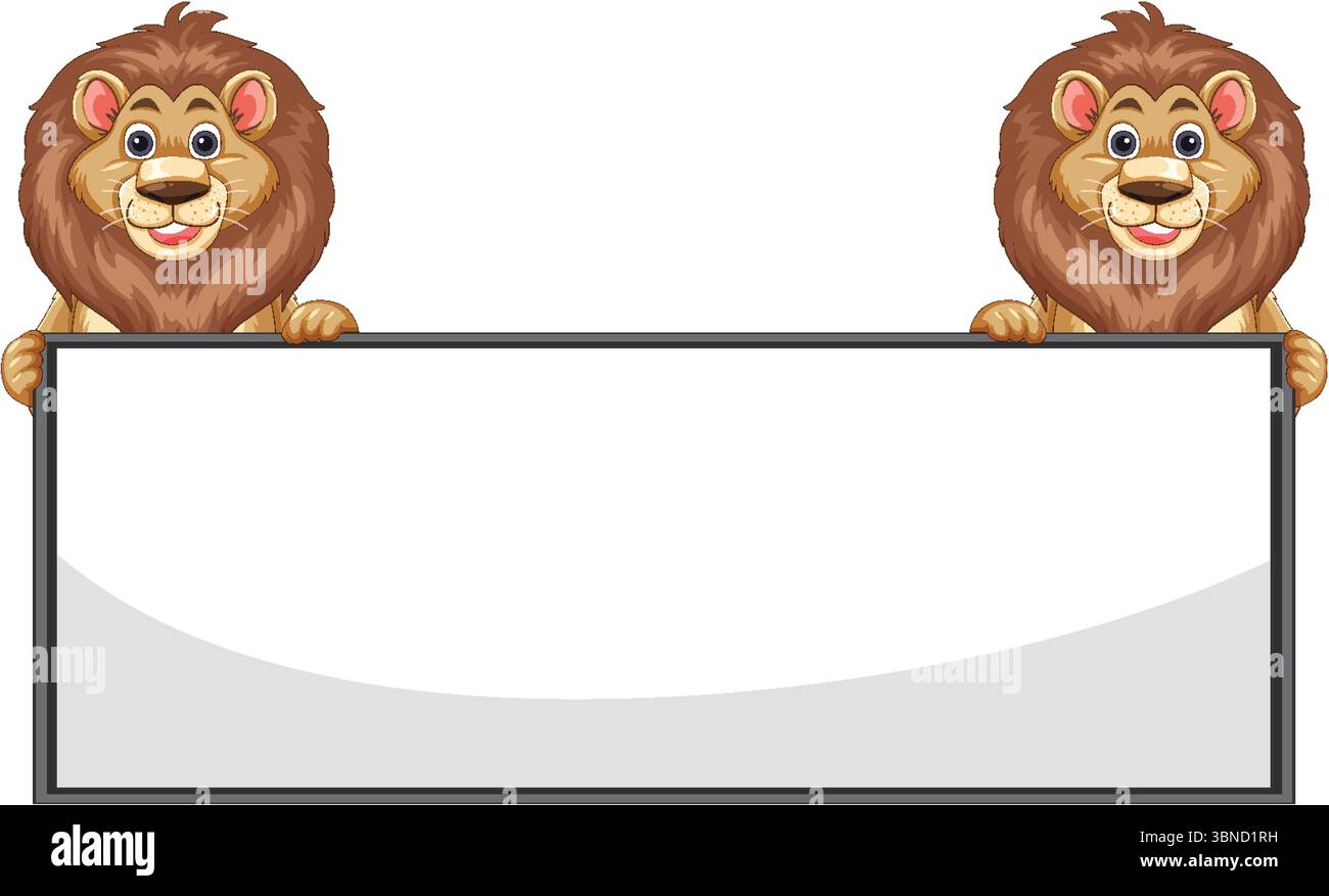 Lion Sign Cartoon Two cartoon lions with a blank rectangular sign Stock Vector Image ...