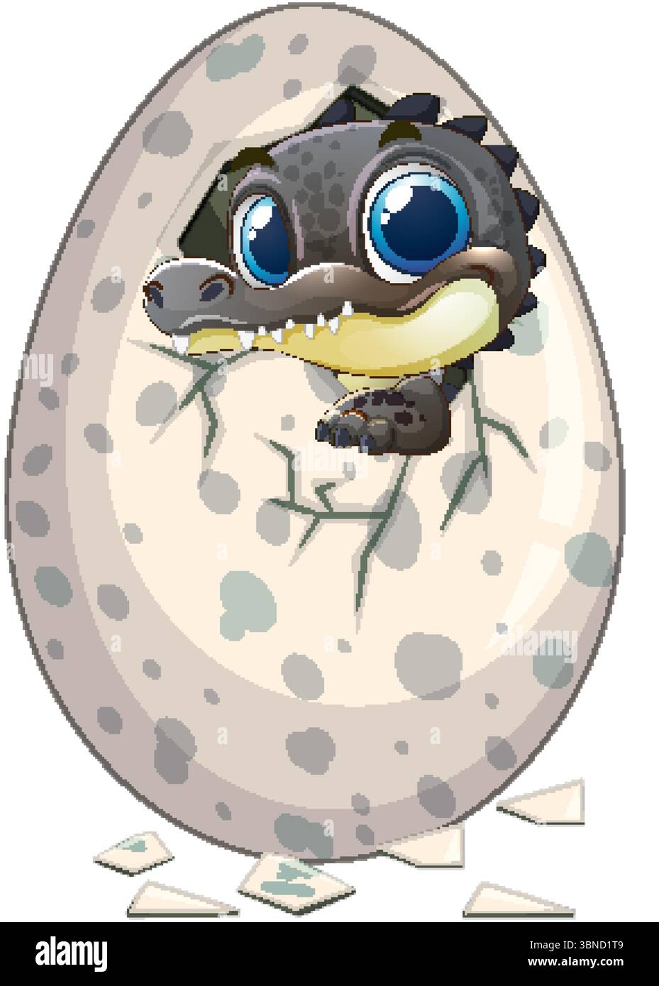 Cute dinosaur emerging from a cracked eggshell Stock Vector
