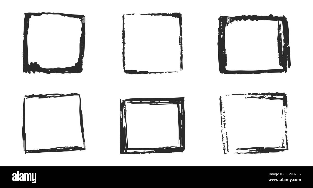 Grunge rectangle frames with textured edges, paint brush ink graffiti ...