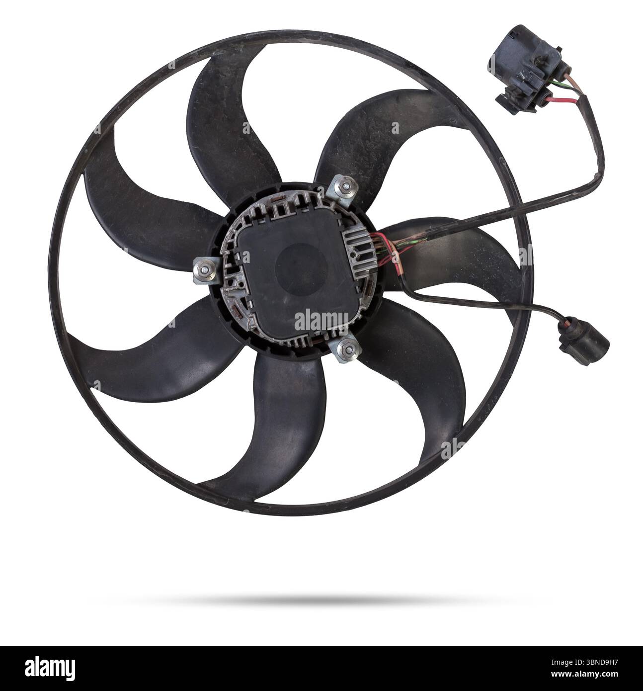 Car cooling fan with plastic blades radiator fan on white background ...