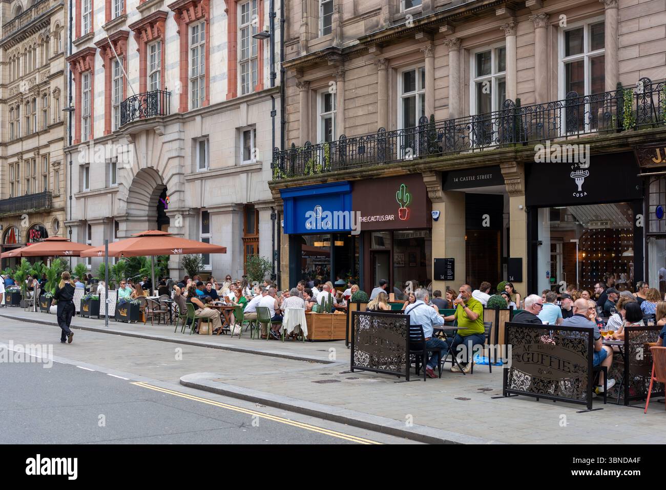 Outdoor cafes and bars on Castle Street in Liverpool UK June 2025 Stock ...