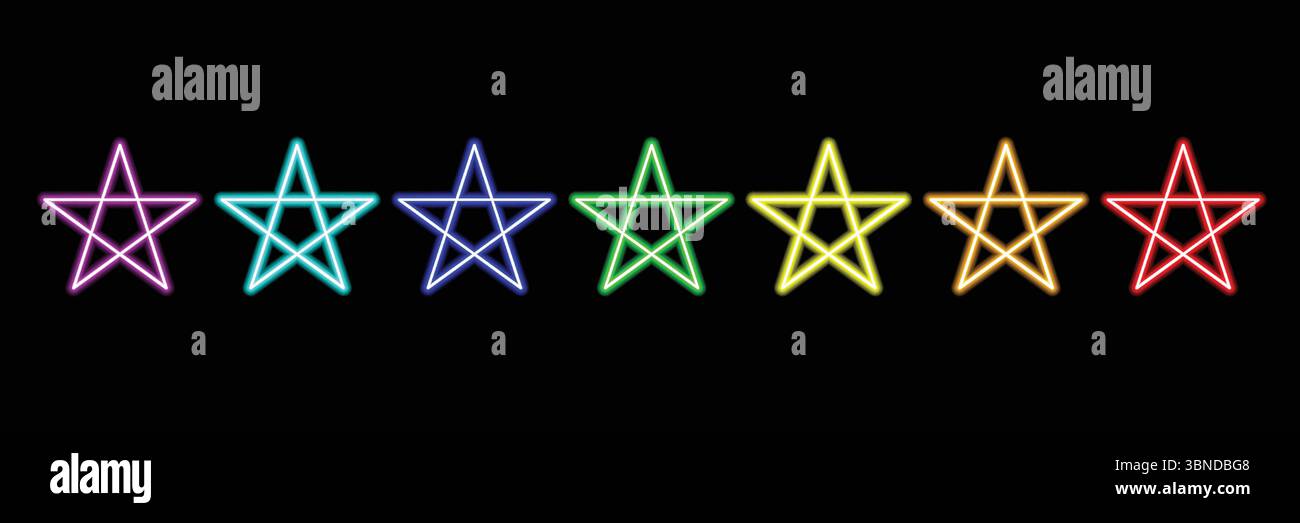 rainbow star neon lights on black,vector illustration. Stock Vector