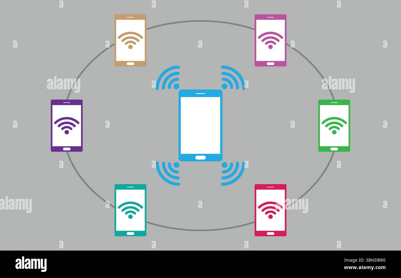 smartphone sharing wifi hotspot to other devices,vector illustration. Stock Vector