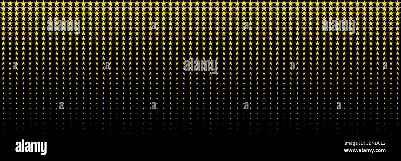 horizontal gold blended star on black for pattern and background. Stock Vector