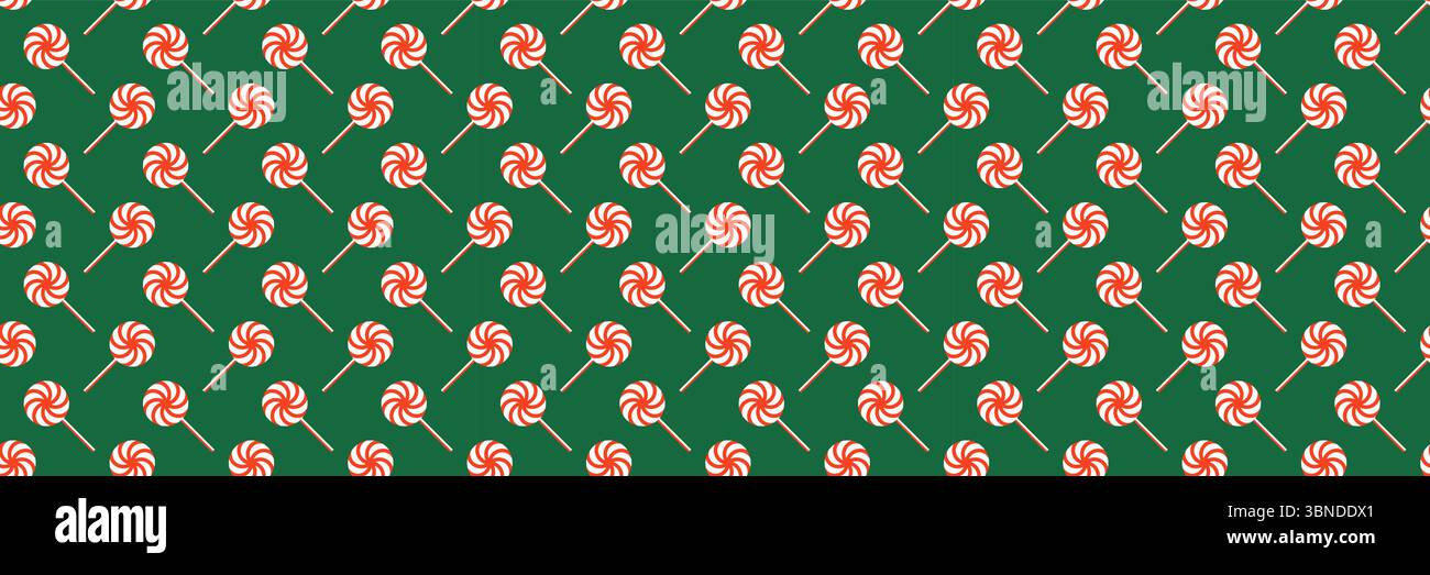 horizontal red and white circle candy cane on green for pattern and background. Stock Vector