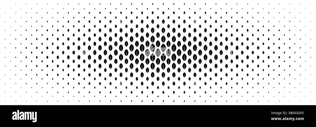 horizontal halftone of black leaves spread from center design for ...