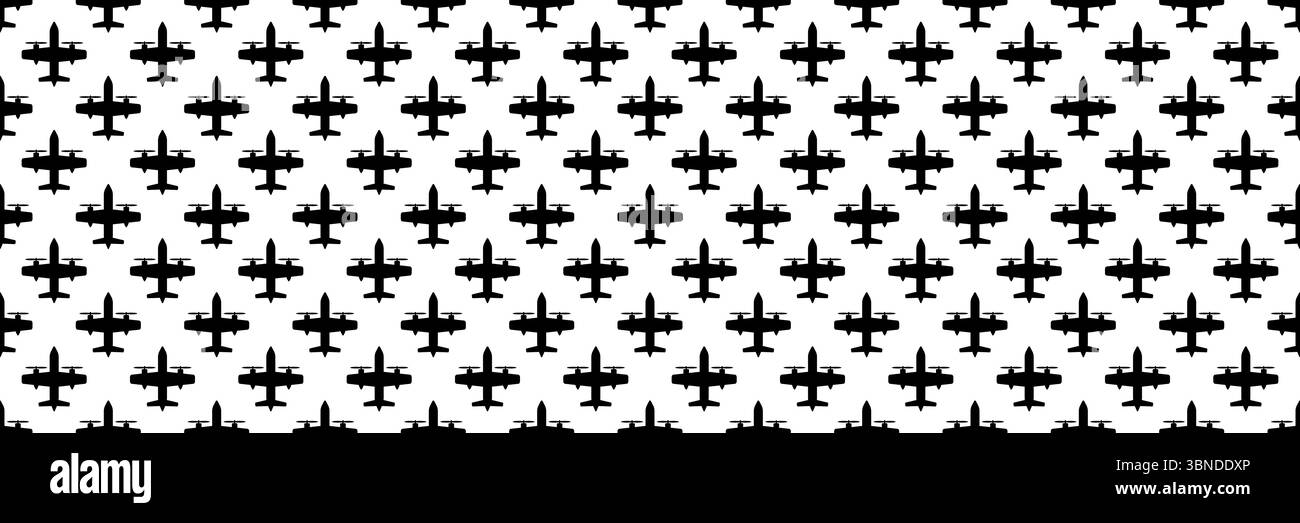 horizontal seamless black propeller airplane design for pattern and background. Stock Vector