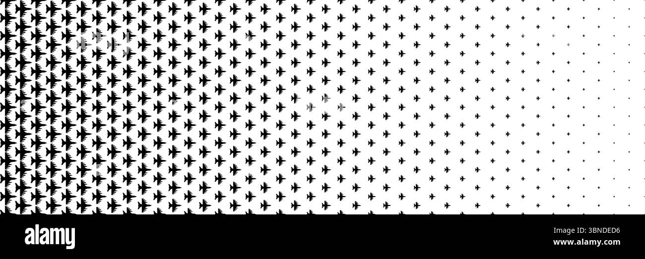 horizontal halftone of black fighter plane with bomb and missile on white. Stock Vector