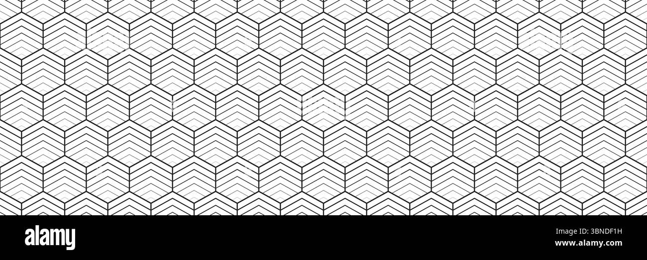 horizontal seamless black and white blended hexagon design for pattern and background. Stock Vector
