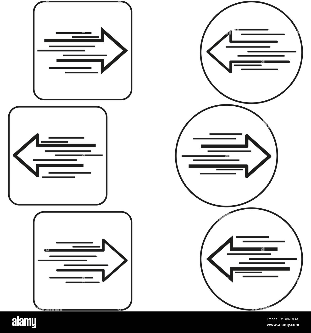 Arrow button icons. Square circle set. Quick pointer Vector. Sharp motion graphic. Stock Vector