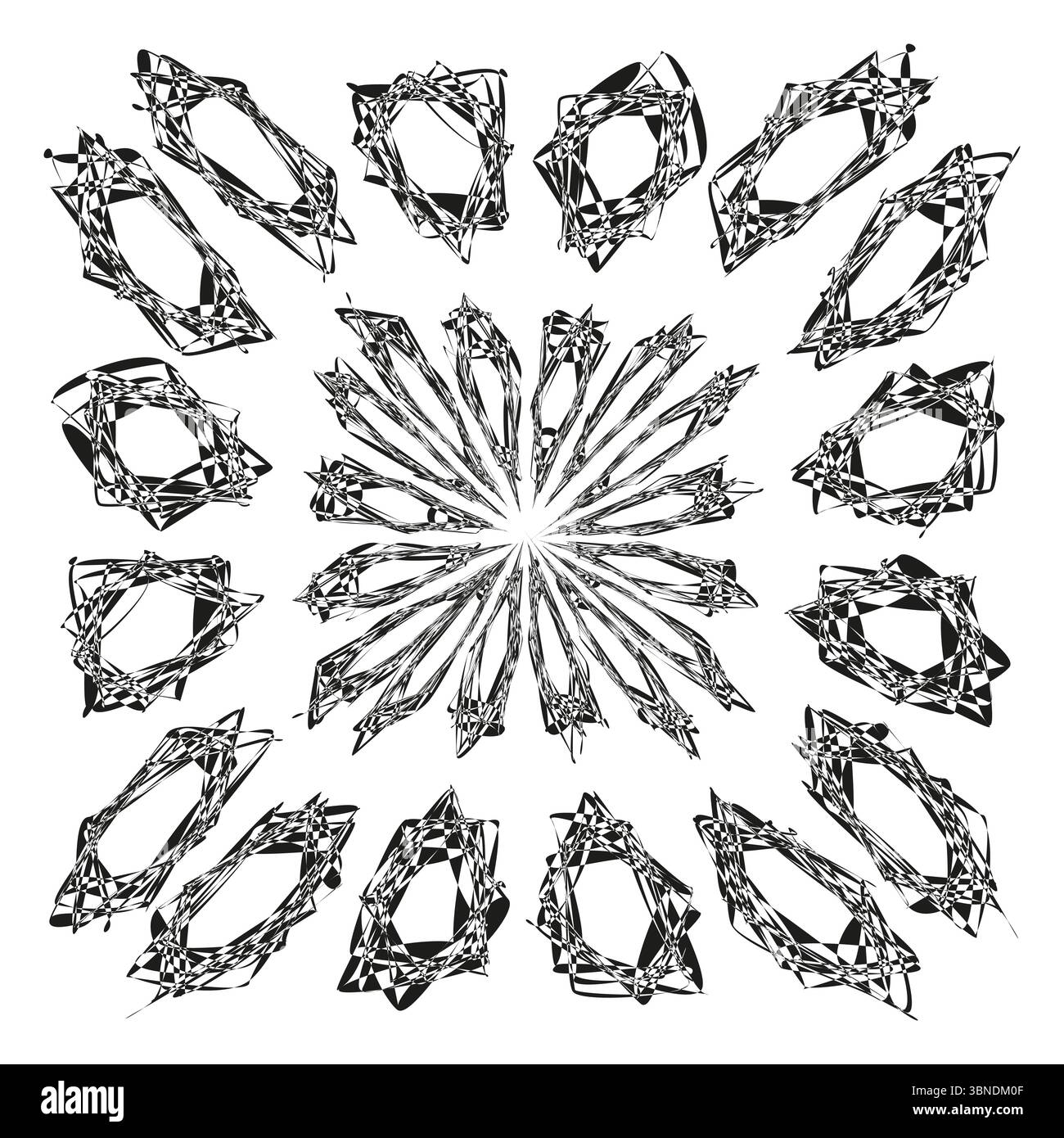 Abstract radial pattern. Geometric sharp shapes. Monochrome starburst ...