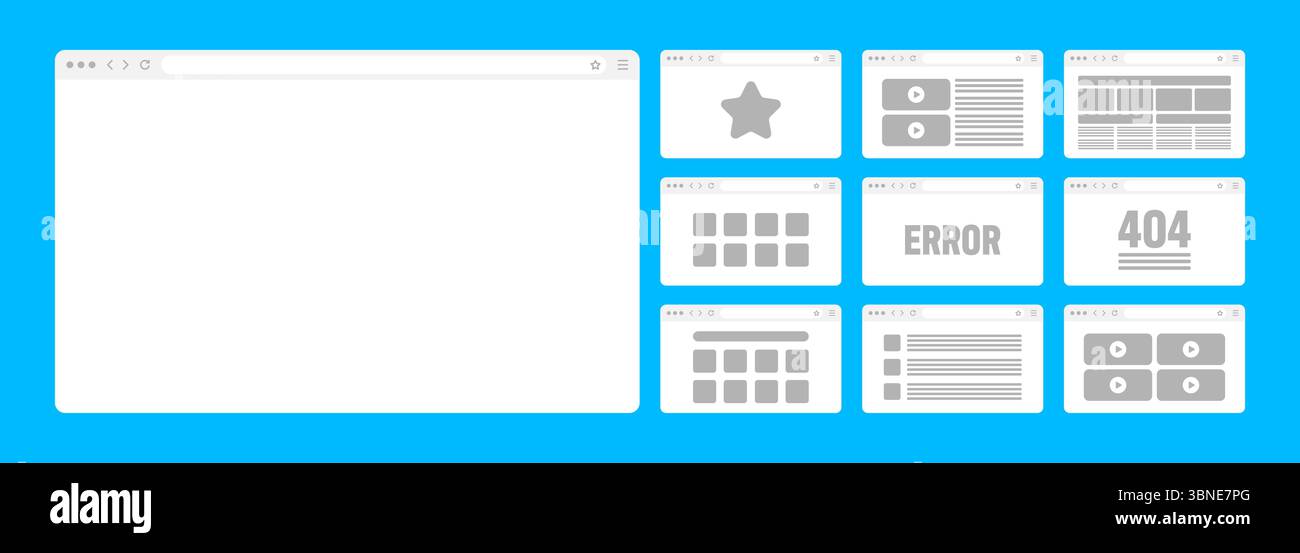 Web browser window, pages layout with toolbar and search field. Modern ...