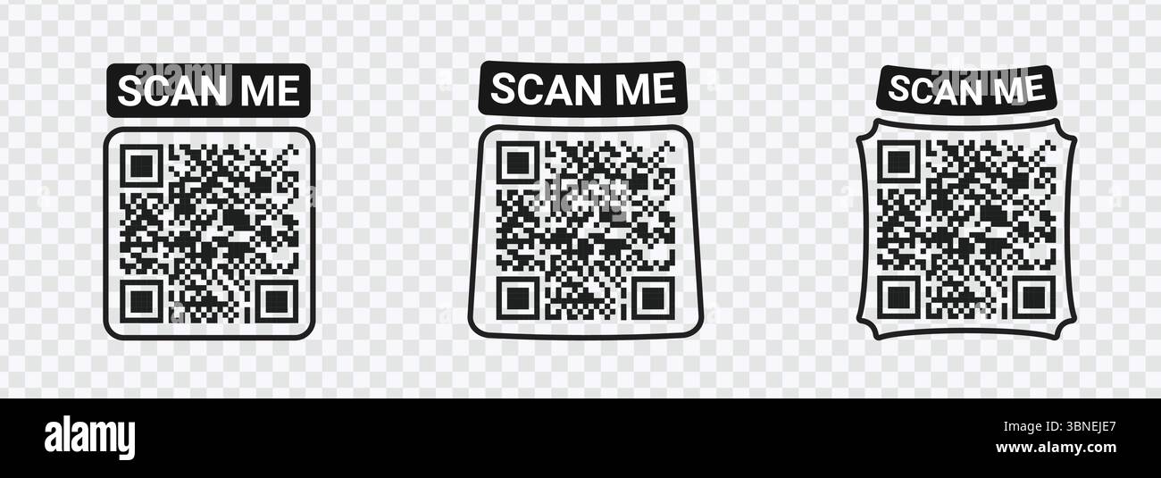 "QR Code Scanning Icons - Smartphone, Scan Me Text, and QR Code Designs" Stock Vector