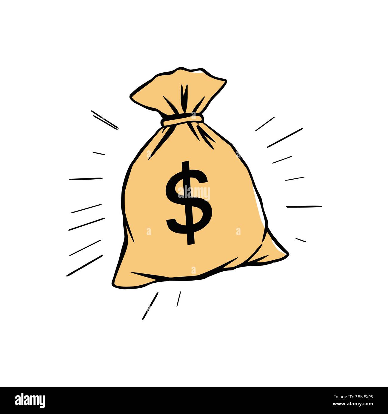 Money bag with dollar sign doodle. Hand drawn vector illustration of a ...